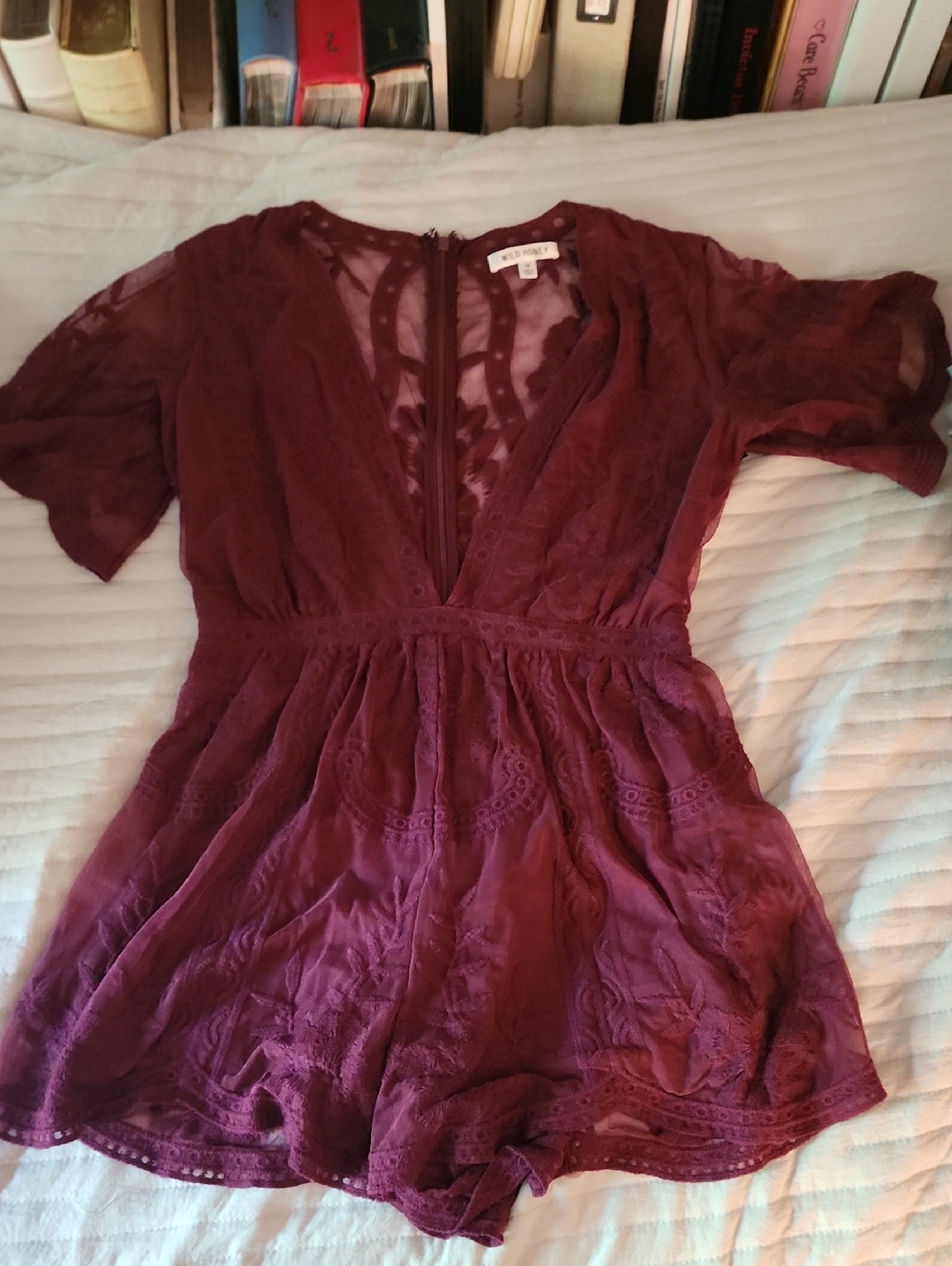 Wild Honey Burgundy Lace Detail Top